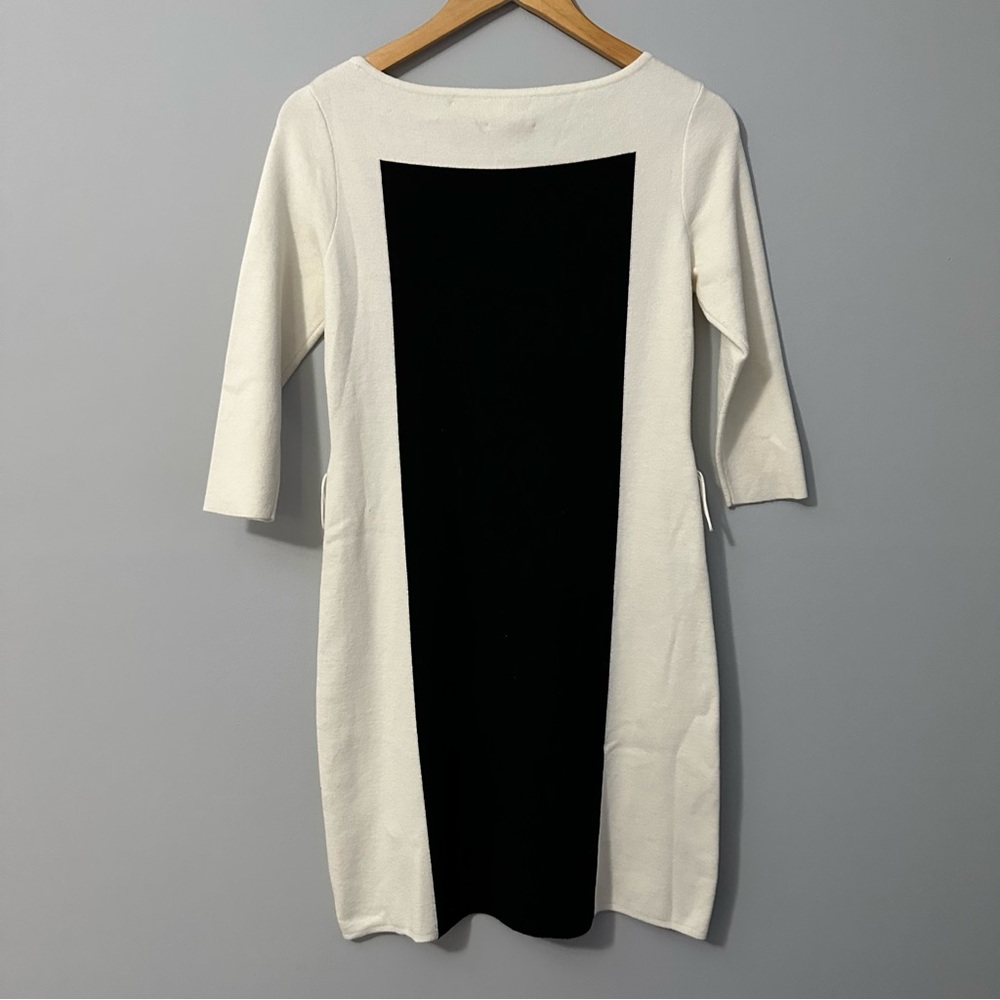 Milly New York Colorblock Knit Sheath Dress Black Ivory Small Classic Chic - Picture 4 of 11